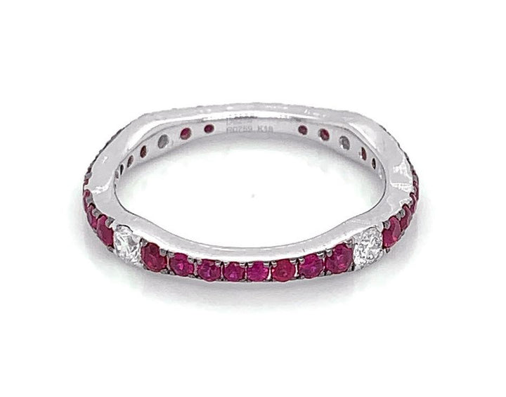 18kt White Gold Diamond and Ruby Band