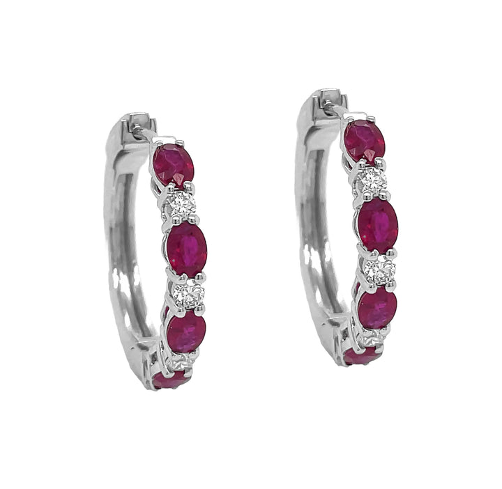 18Kt White Gold Diamond and Ruby Hoops