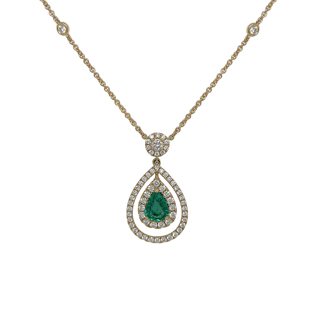 18kt Yellow Gold Diamond and Green Emerald Dangling Pendant