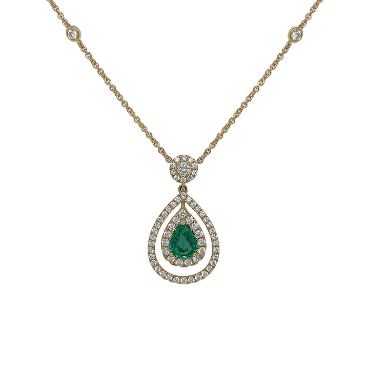18kt Yellow Gold Diamond and Green Emerald Dangling Pendant