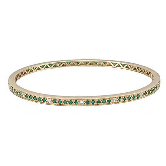 18kt Yellow Gold Diamond And Green Emerald Bangle