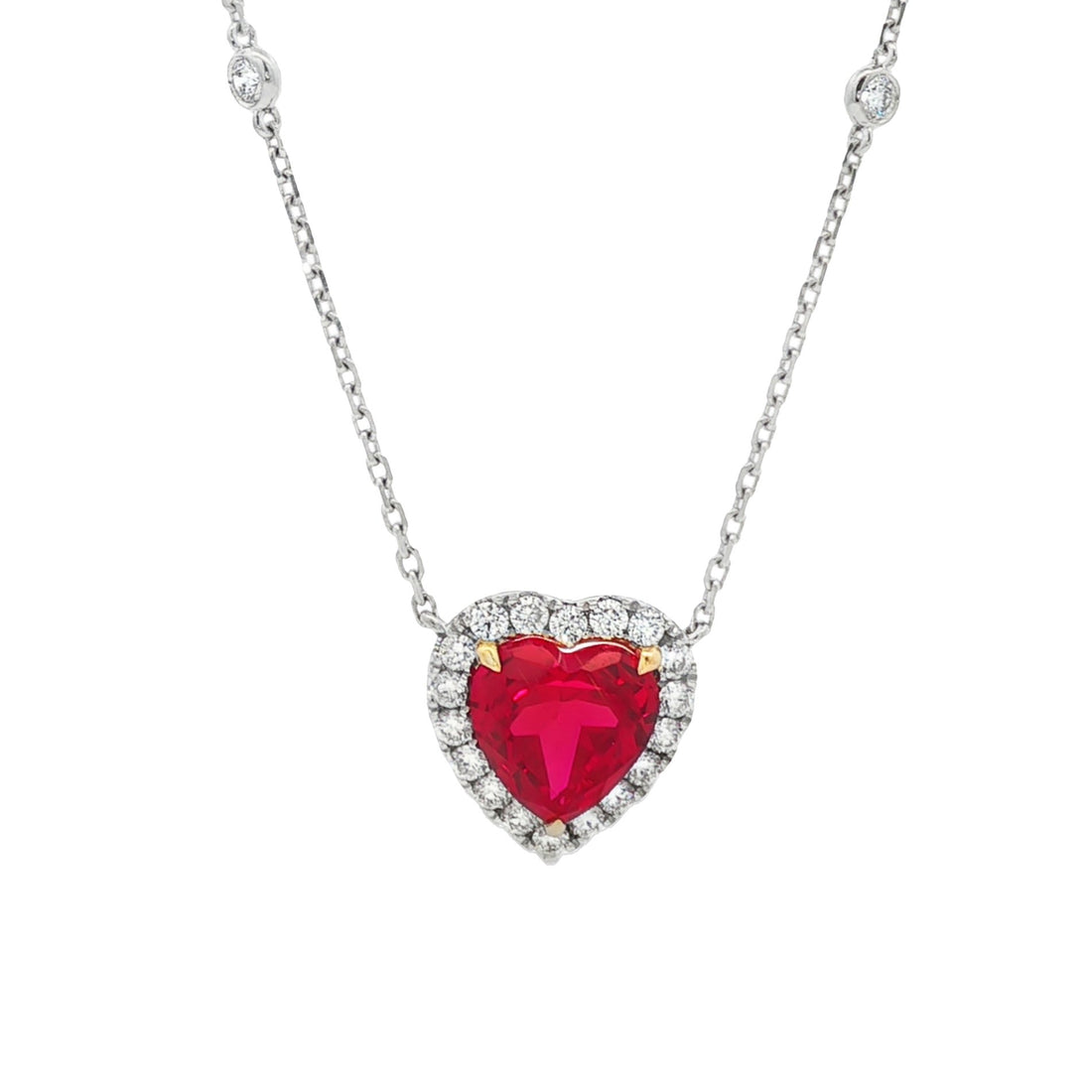 14kt White Gold Lab Diamond And Ruby Pendant