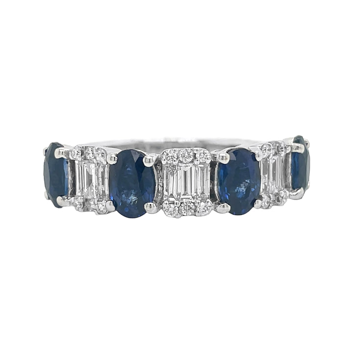 18kt White Gold Diamond And Sapphire Half-Way Band