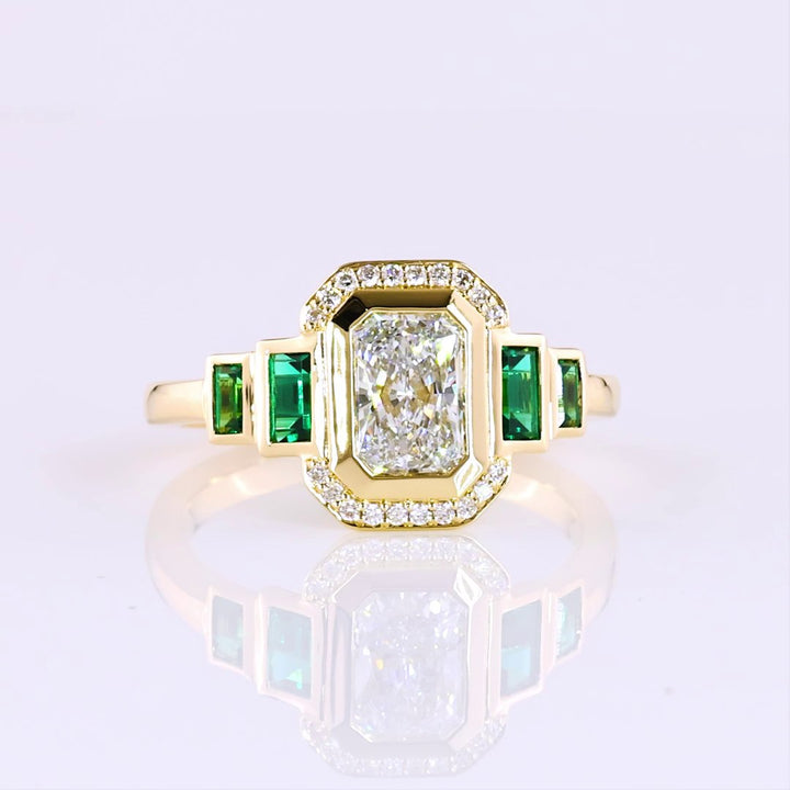 14kt Yellow Gold Lab Diamond And Green Emerald Ring
