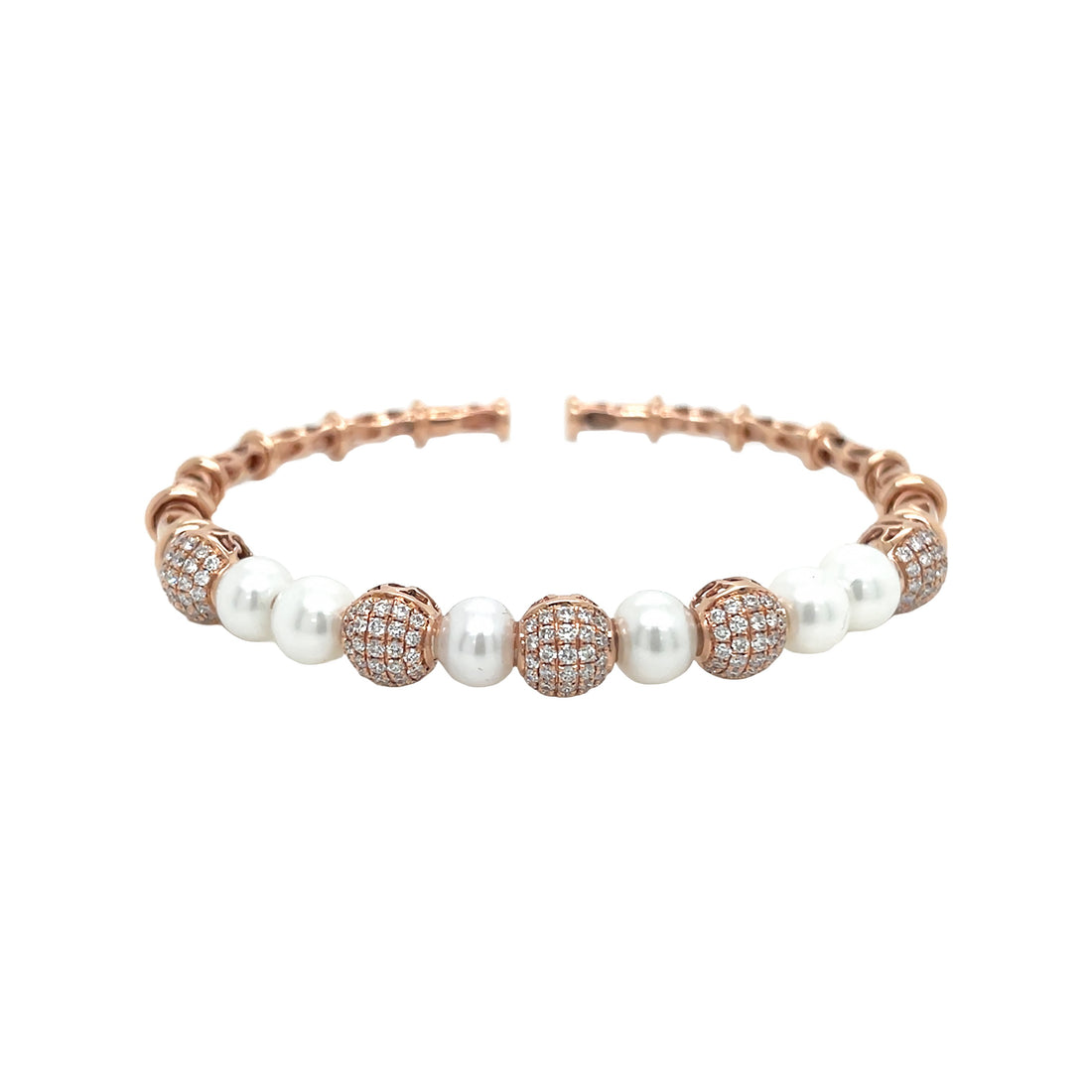 18kt Rose Gold Diamond and Pearl Bangle