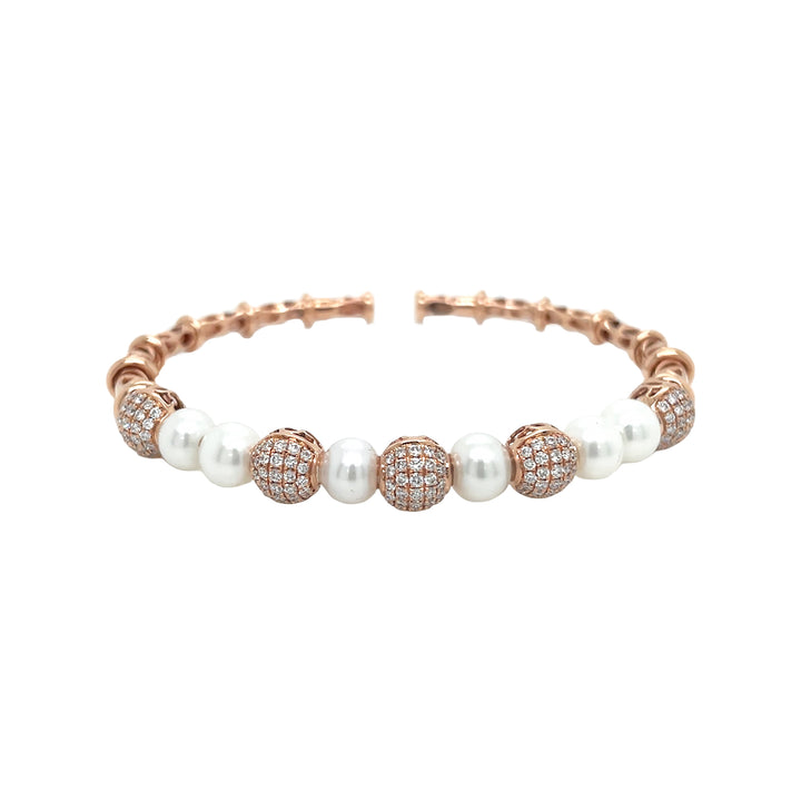 18kt Rose Gold Diamond and Pearl Bangle