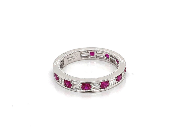 18kt White Gold Diamond and Ruby Band