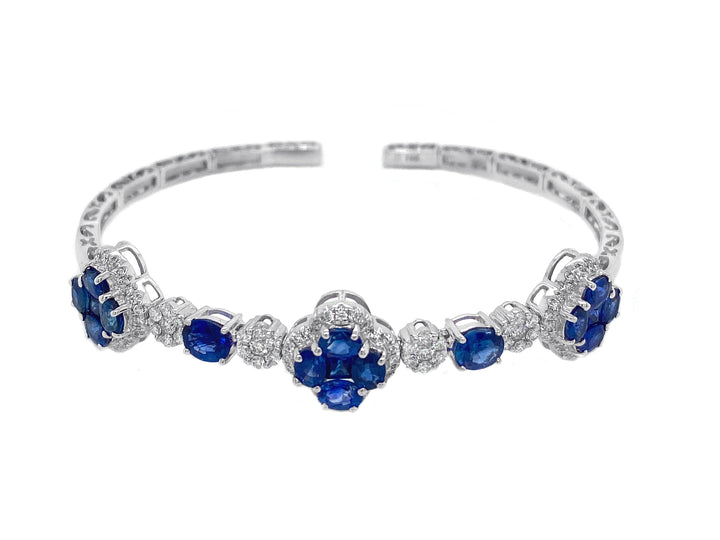18kt White Gold Diamond and Blue Sapphire Bangle.