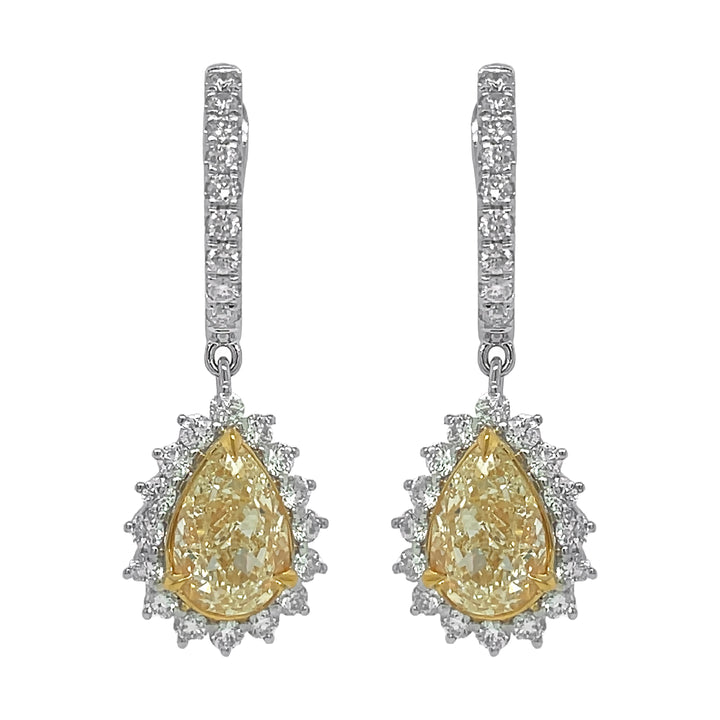 18kt Yellow and White Gold Diamond And Yellow Diamond Dangling Earrings
