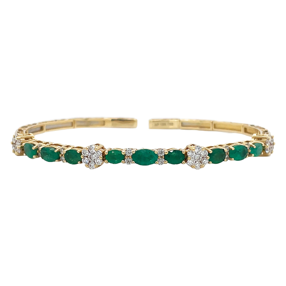 18kt Yellow Gold Diamond And Green Emerald Bangle