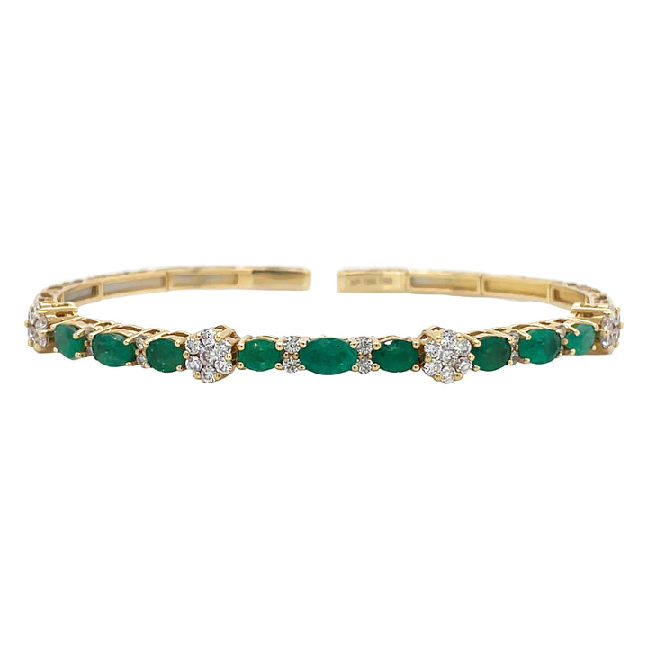 18kt Yellow Gold Diamond And Green Emerald Bangle