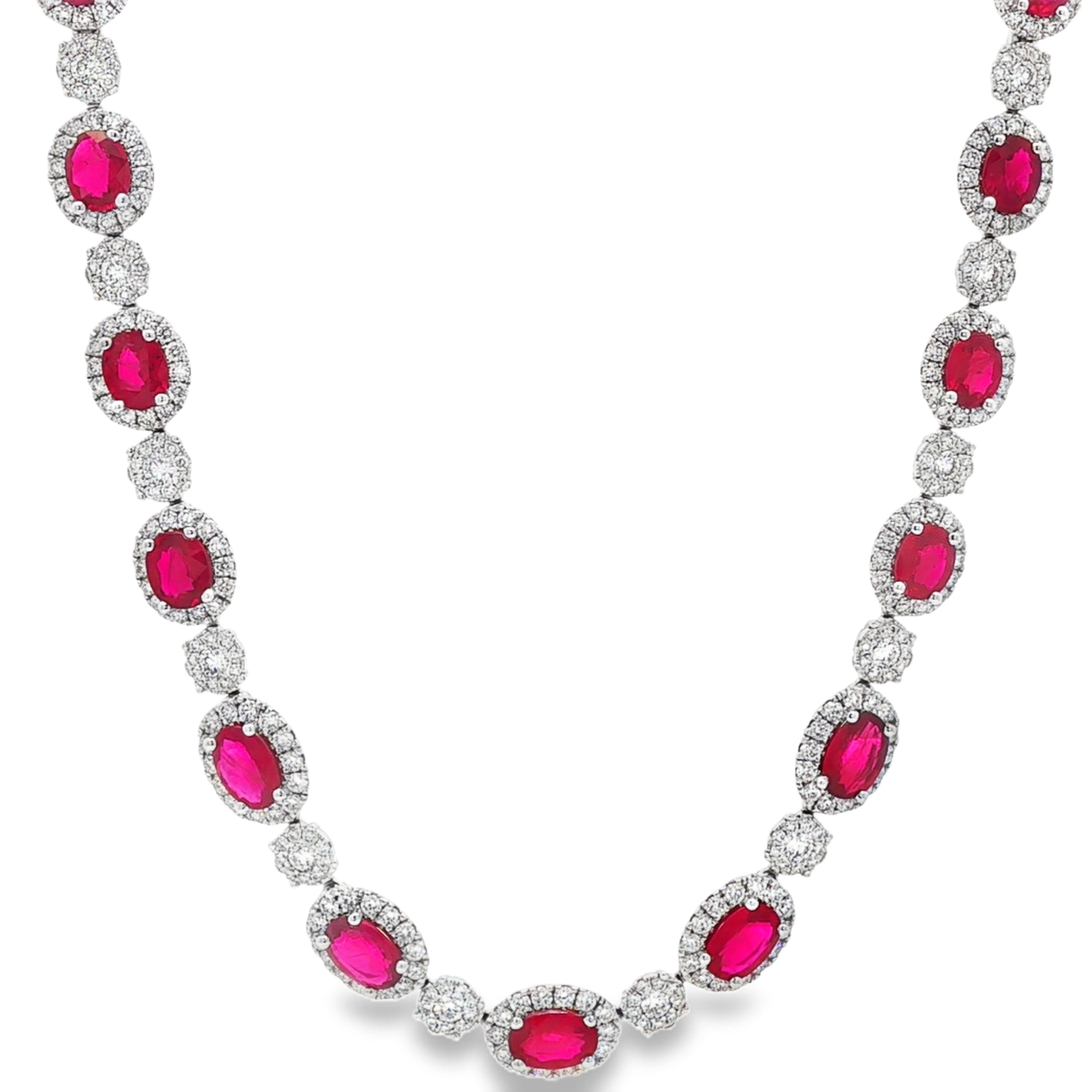 18kt White Gold Diamond And Ruby Tennis Necklace