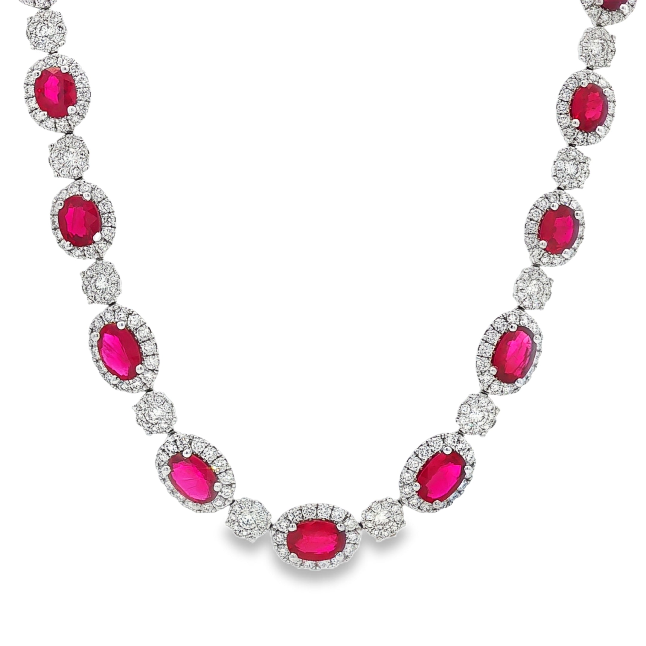 18kt White Gold Diamond And Ruby Tennis Necklace