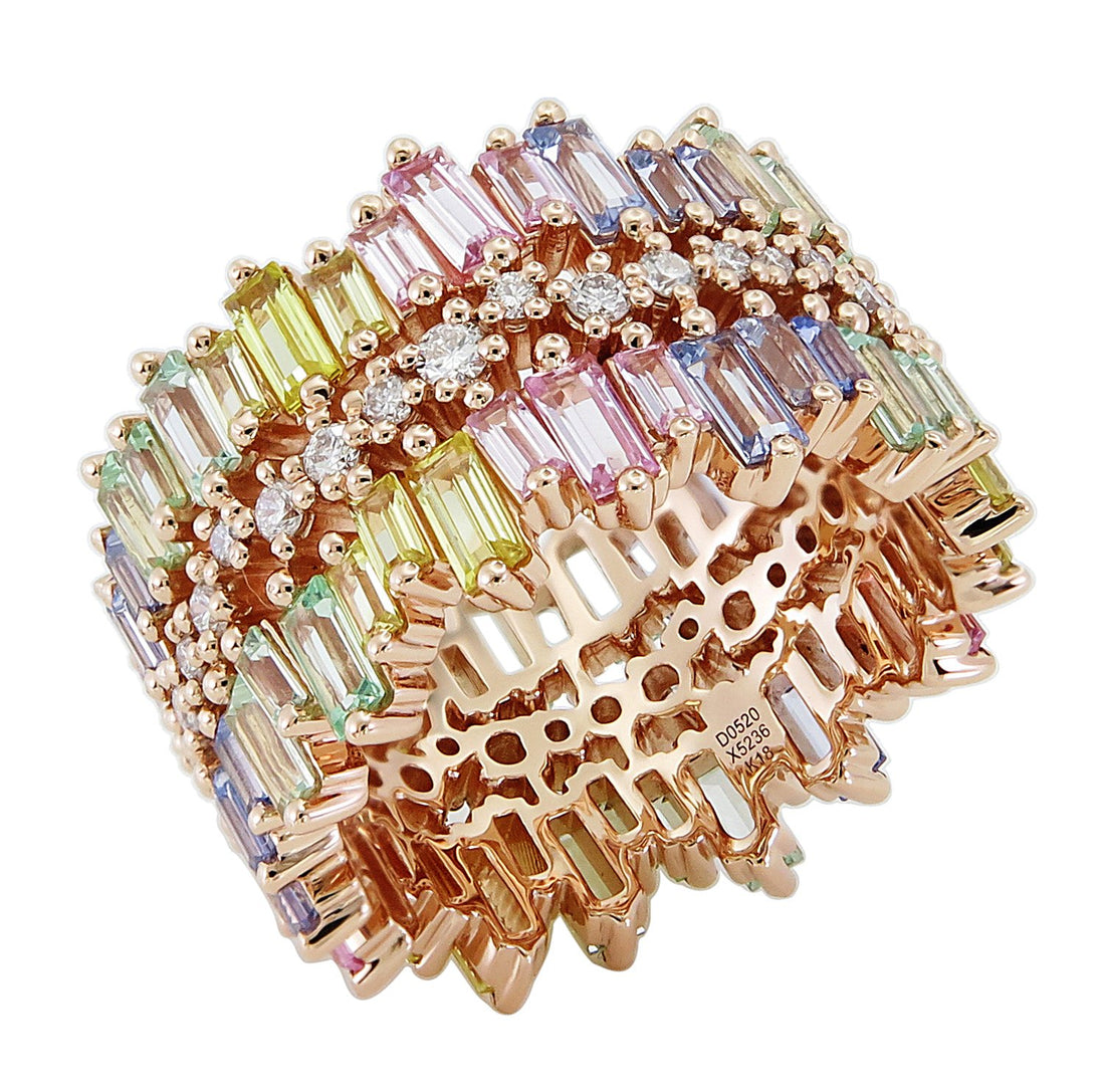18kt Rose Gold Diamond and Multi-color Sapphire Band