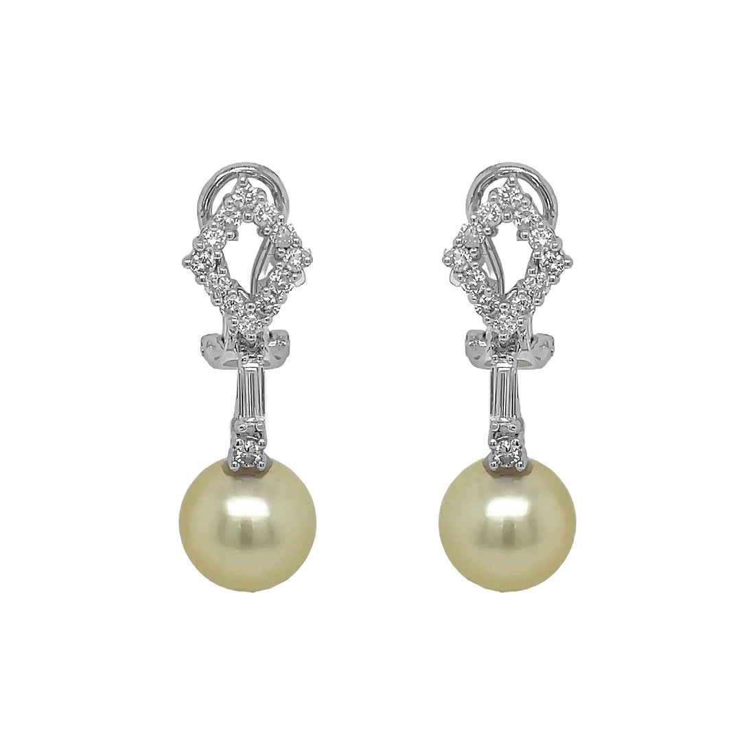 18kt White Gold Diamond and Pearl Dangling Earrings