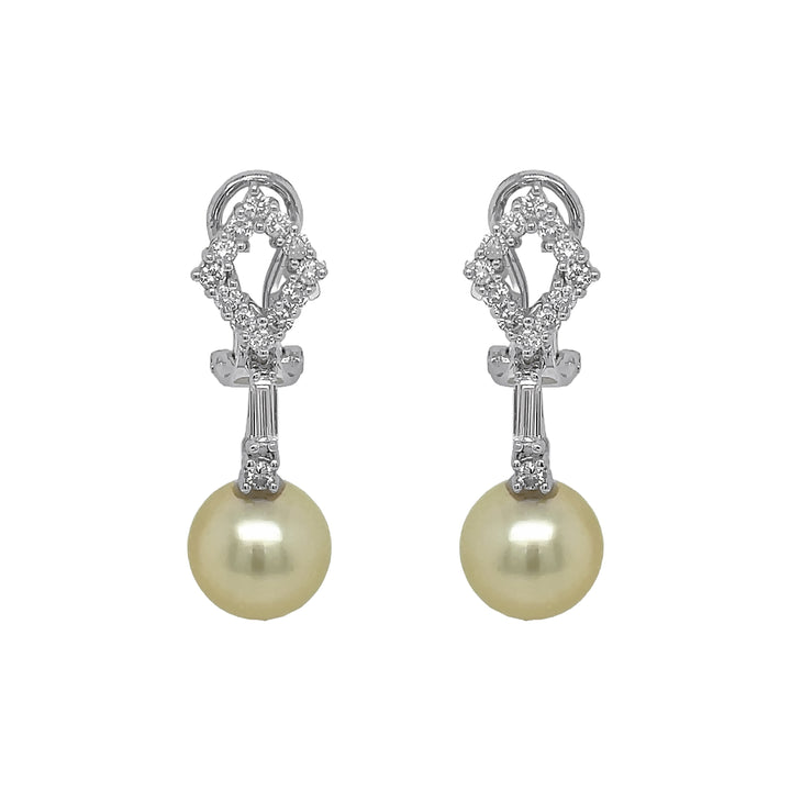 18kt White Gold Diamond and Pearl Dangling Earrings