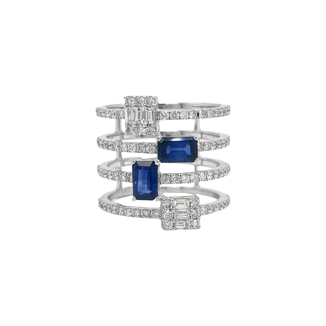 18kt White Gold Daimond and Blue Sapphire Ring