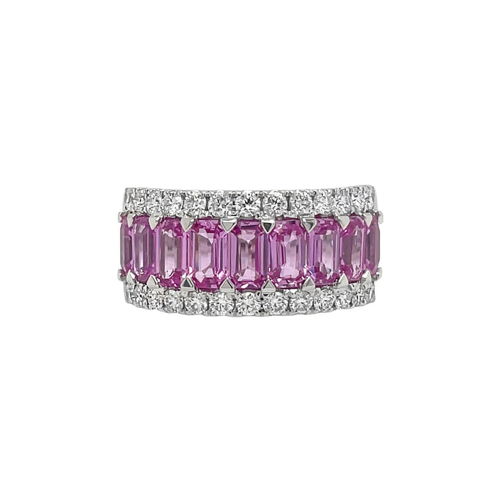 18kt White Gold Diamond and Pink Sapphire Half-way Band