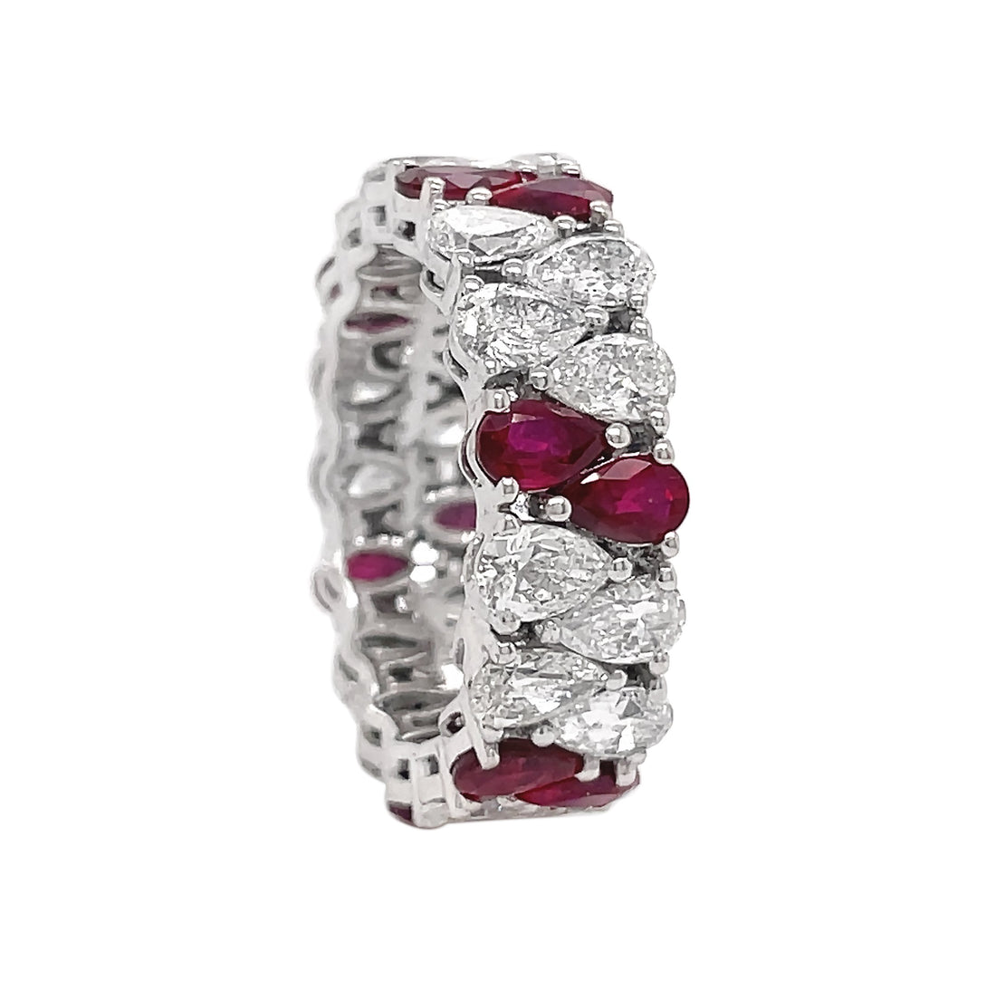 18kt White Gold Diamond And Ruby Band