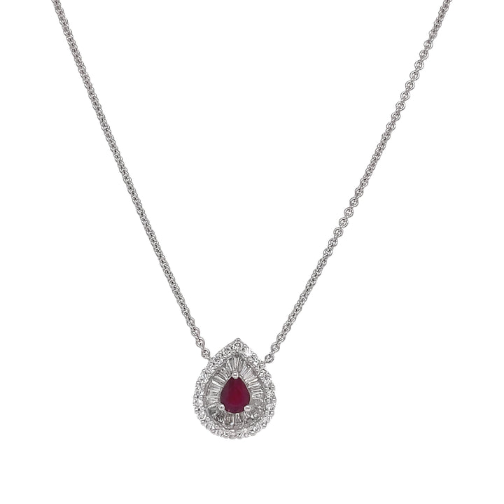 18kt White Gold Diamond And Ruby Pendant
