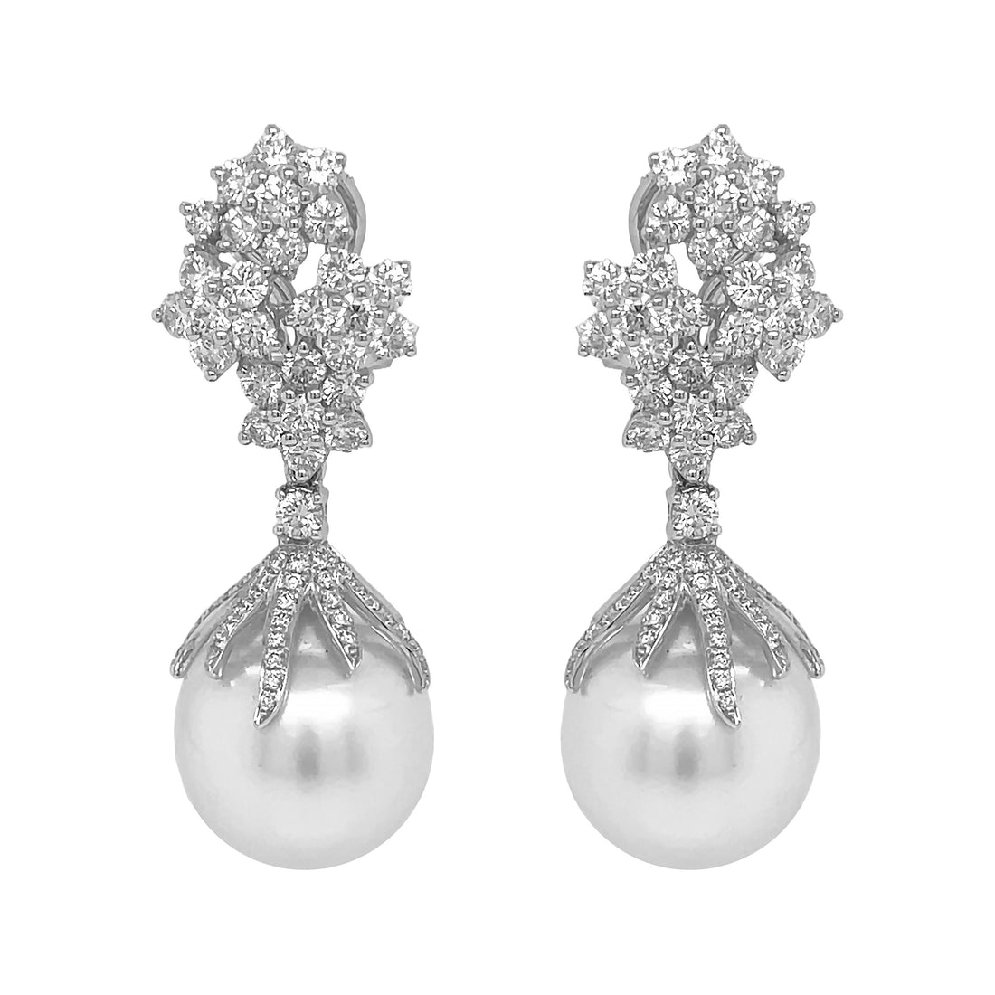 18kt White Gold Pearl and Diamond Earrings