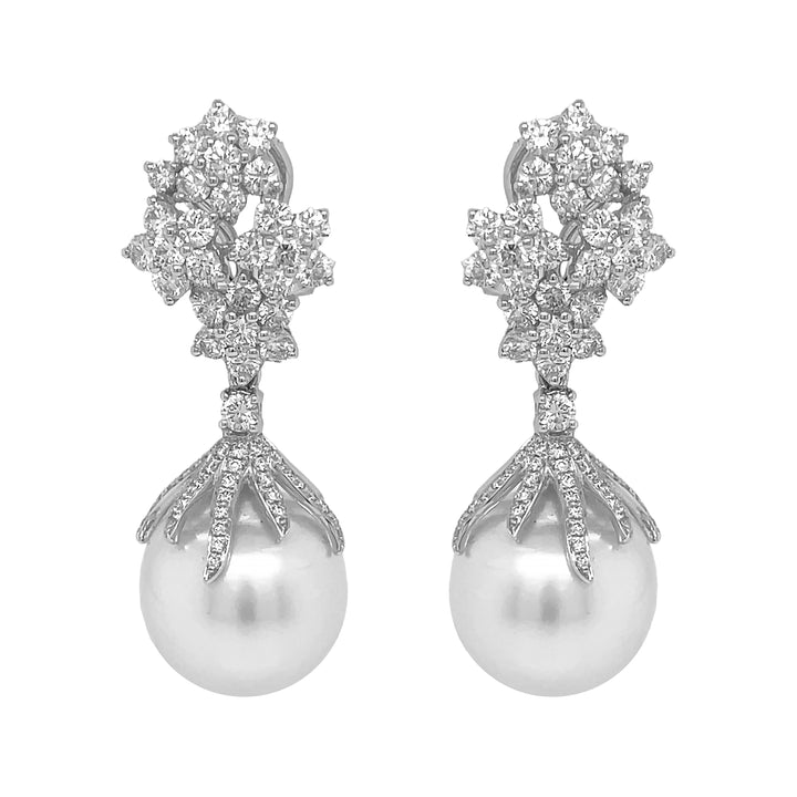 18kt White Gold Pearl and Diamond Earrings