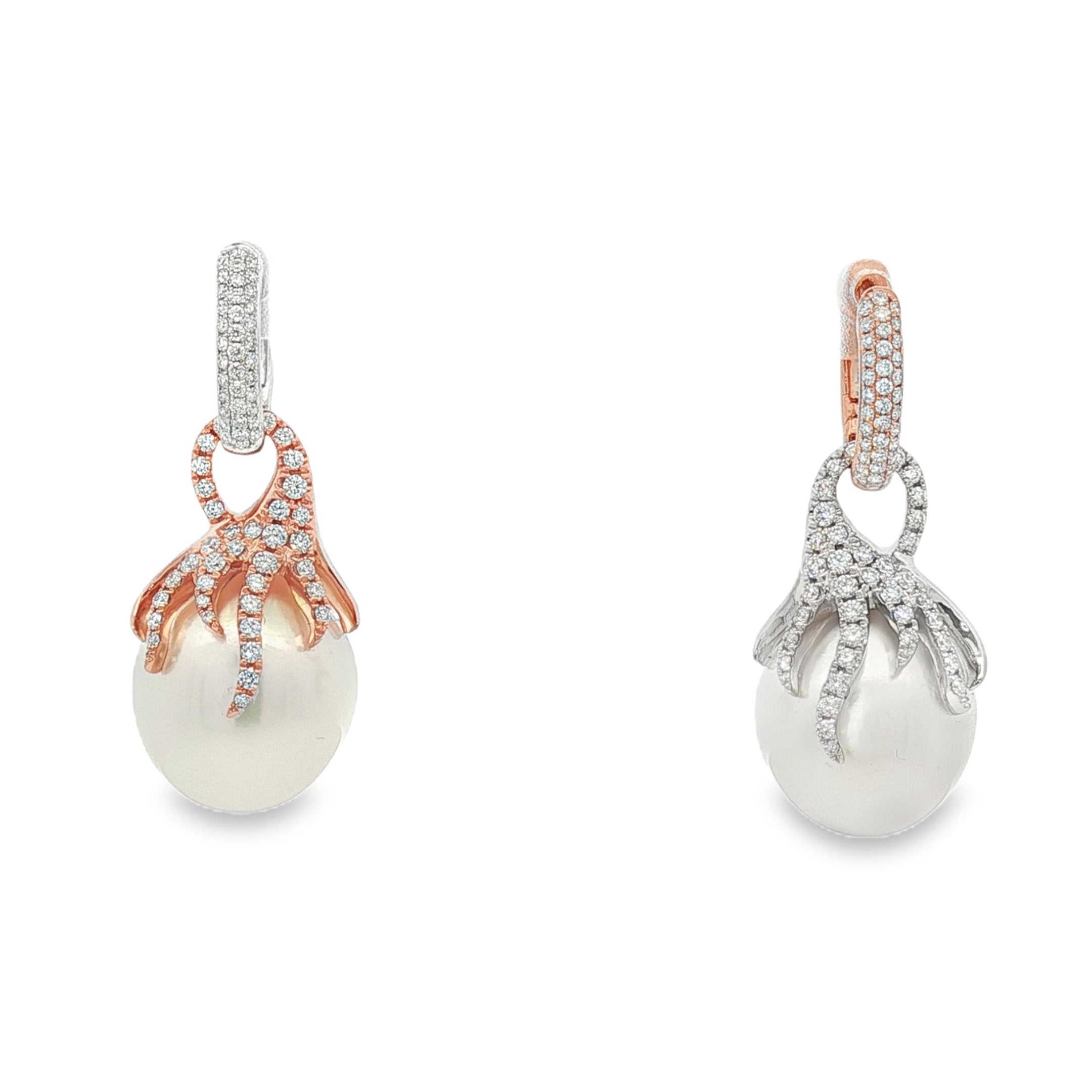 14kt Rose And White Gold Diamond And Pearl Earrings