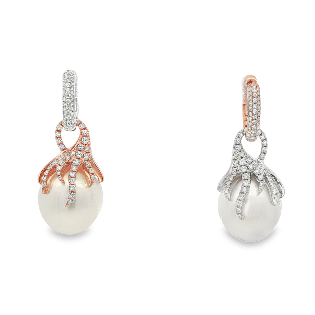 14kt Rose And White Gold Diamond And Pearl Earrings