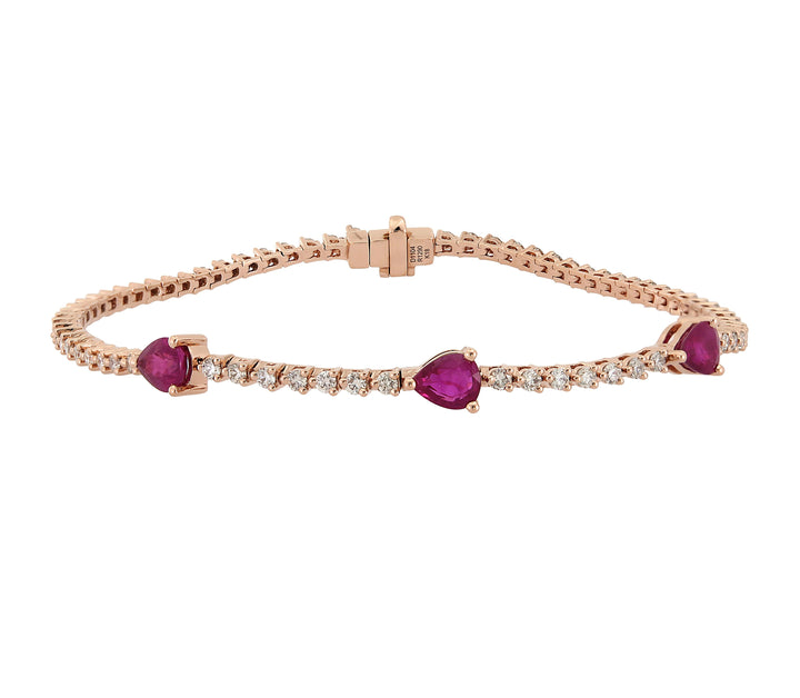 18kt Rose Gold Diamond And Ruby Tennis Bracelet