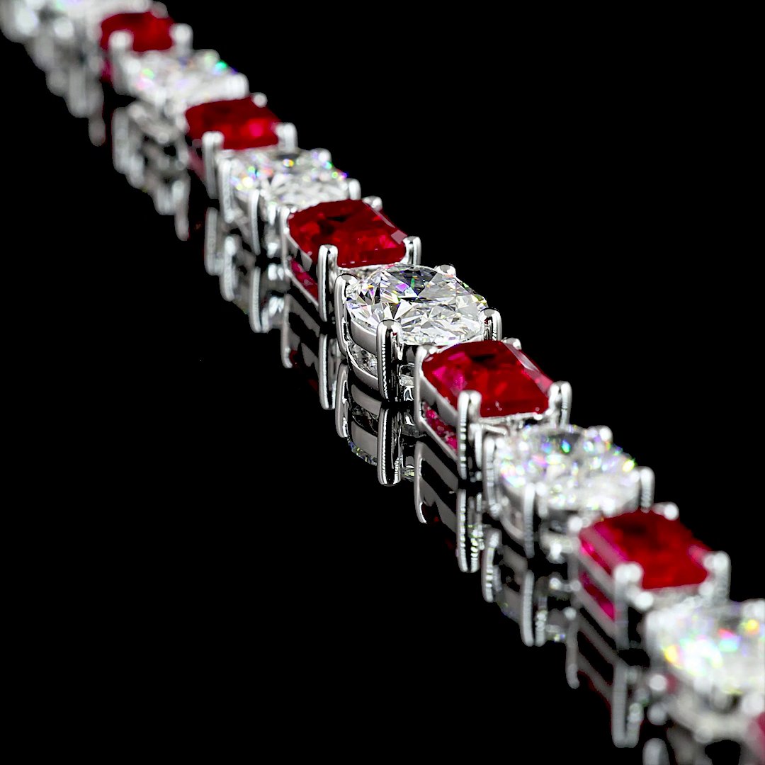 14kt White Gold Lab Diamond And Ruby Tennis Necklace
