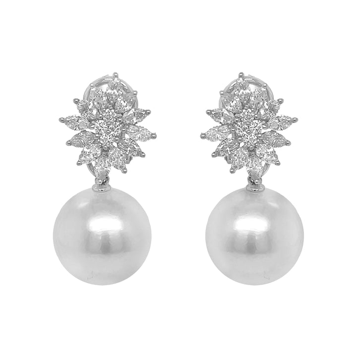 18kt White Gold Diamond and Pearl Earrings