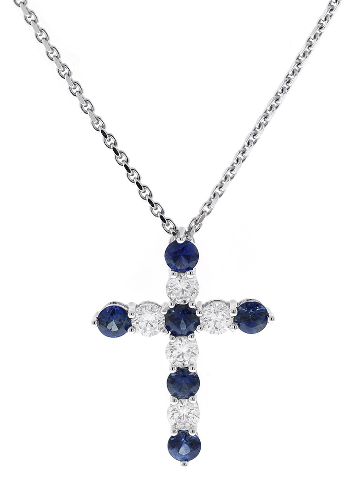 18kt White Gold Sapphire Cross Pendant