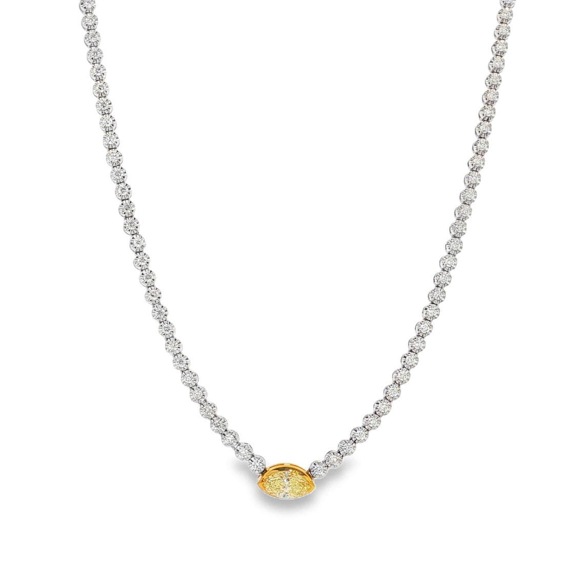 18kt White Gold Diamond And Yellow Diamond Tennis Necklace