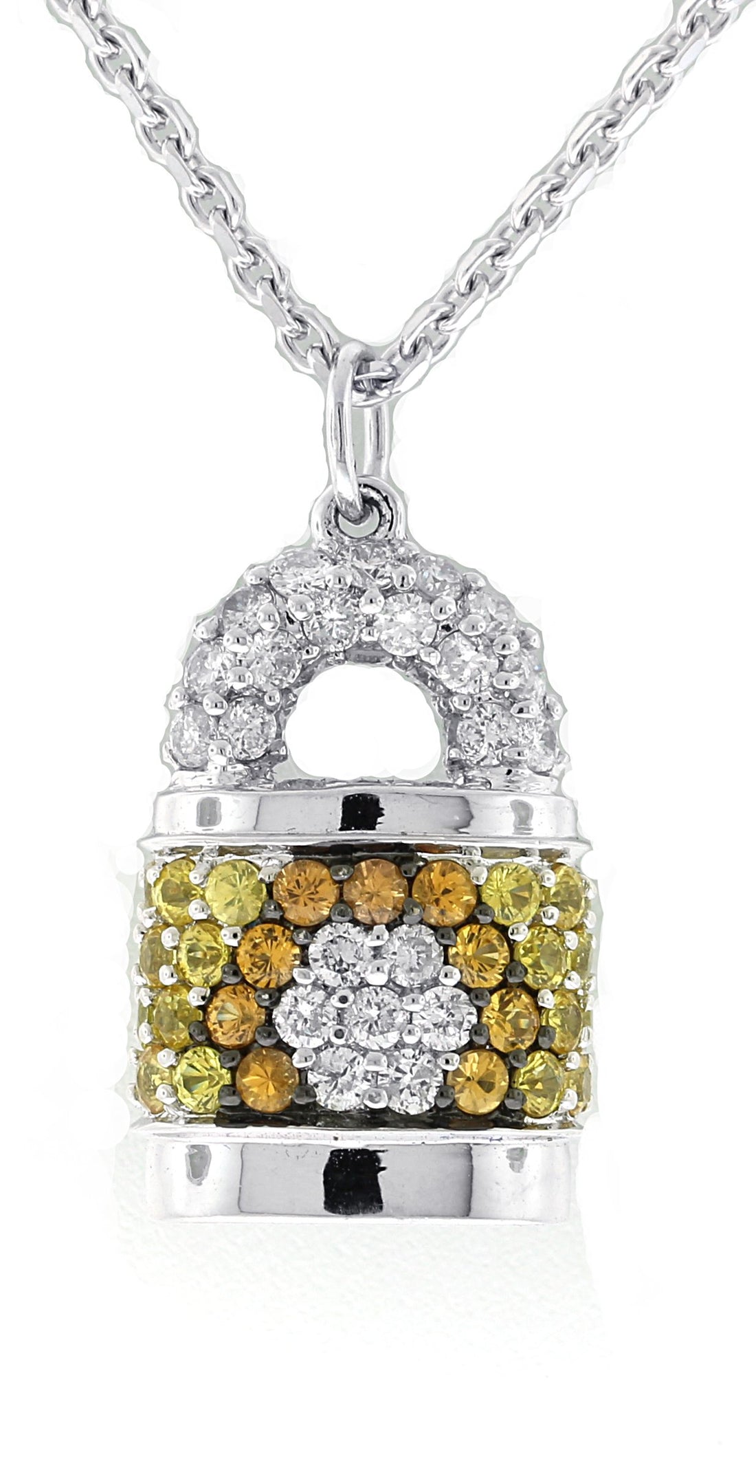 18kt White Gold Yellow Sapphire Lock Pendant