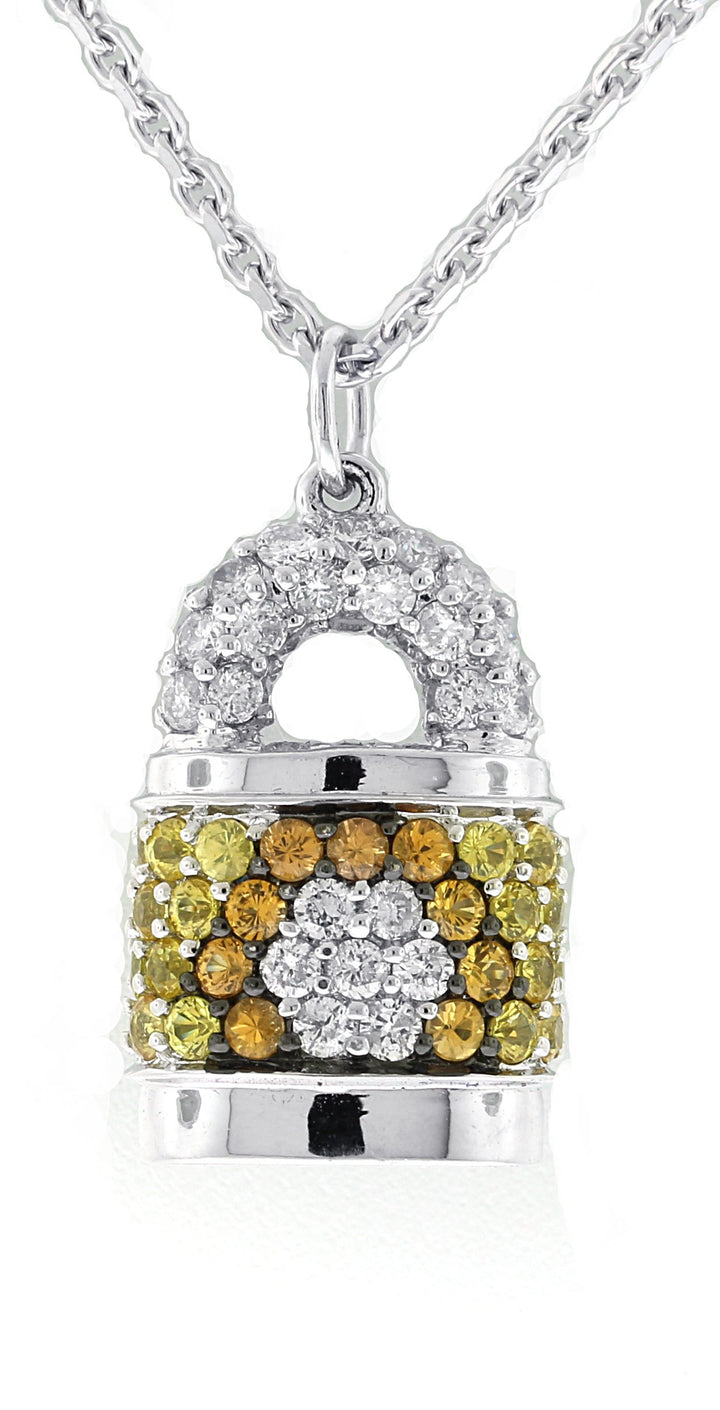 18kt White Gold Yellow Sapphire Lock Pendant