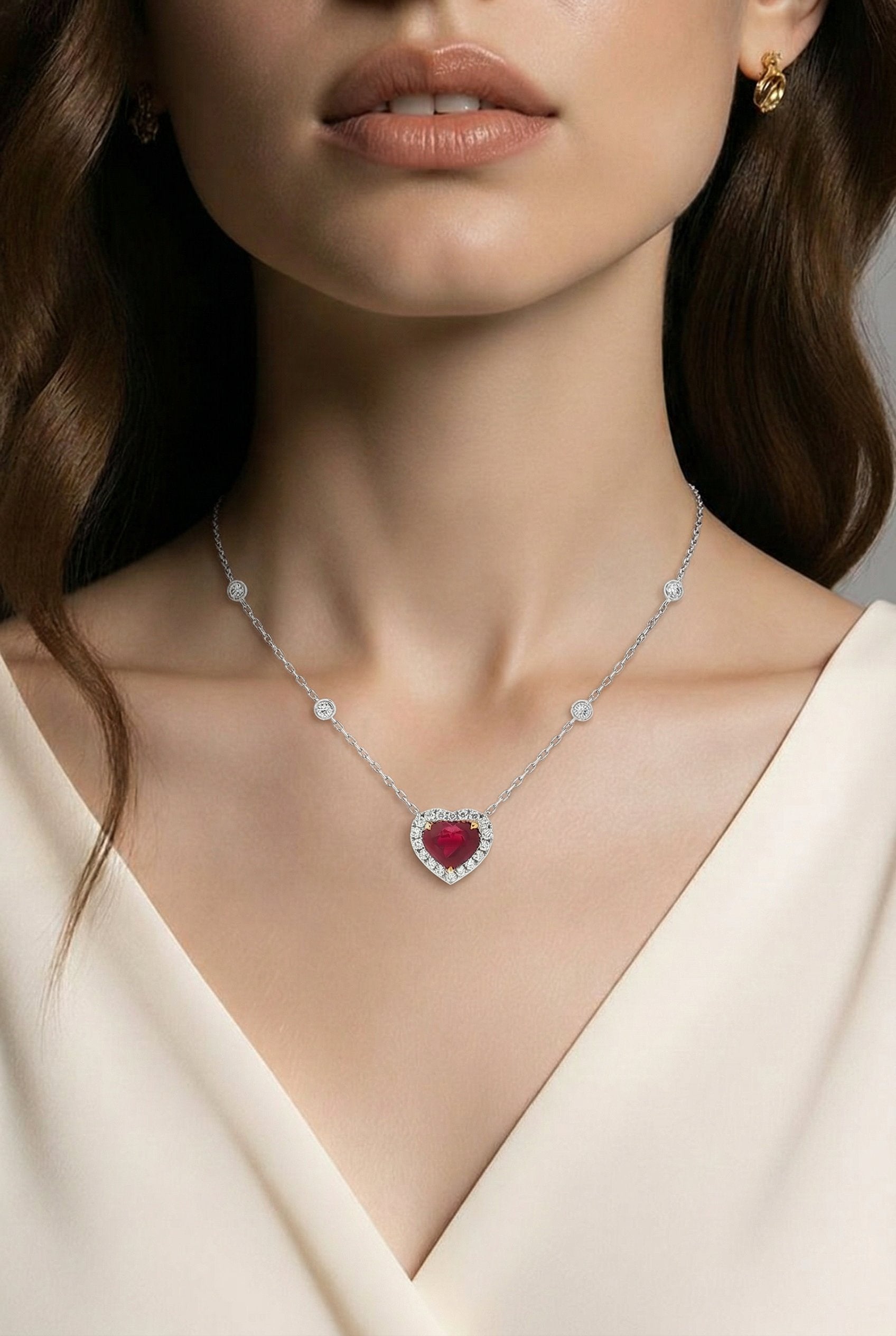 18kt White Gold Diamond And GIA Certified Ruby Pendant