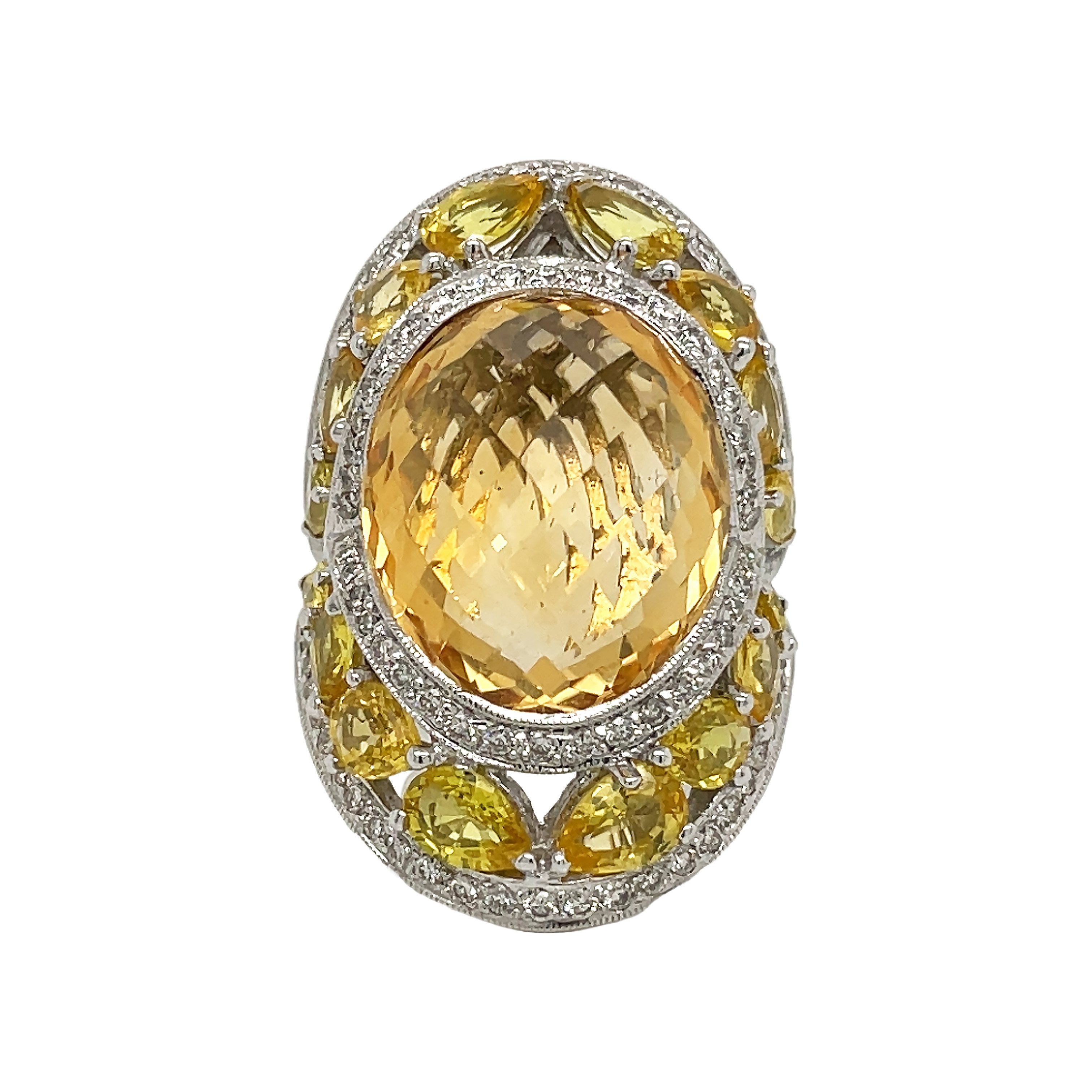 18kt White Gold Diamond Citrine and Yellow Sapphire Ring