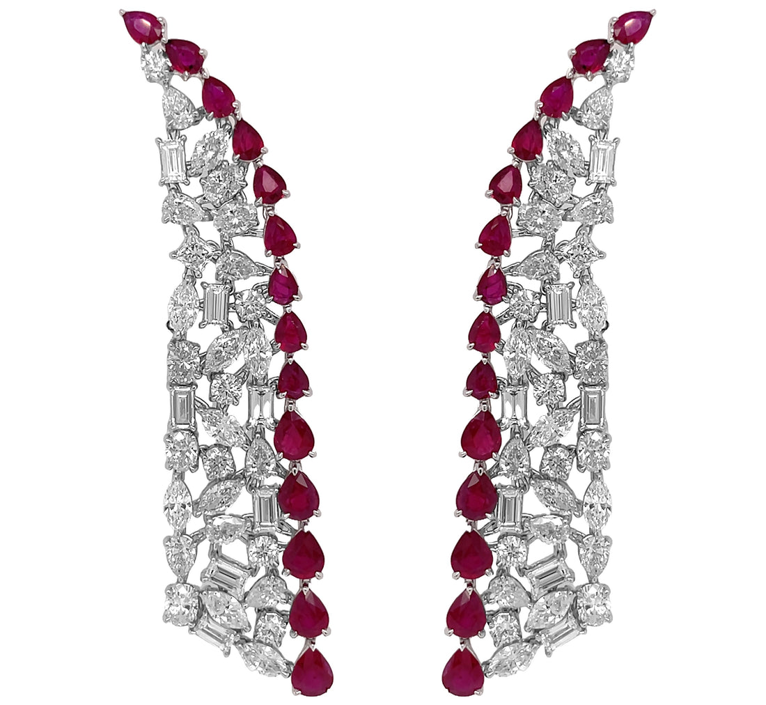 18kt White Gold Diamond And Ruby Earrings