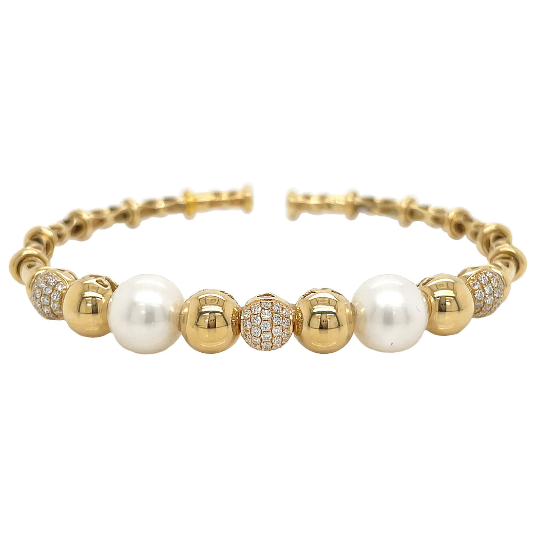 18kt Yellow Gold Diamond And Pearl Bangle
