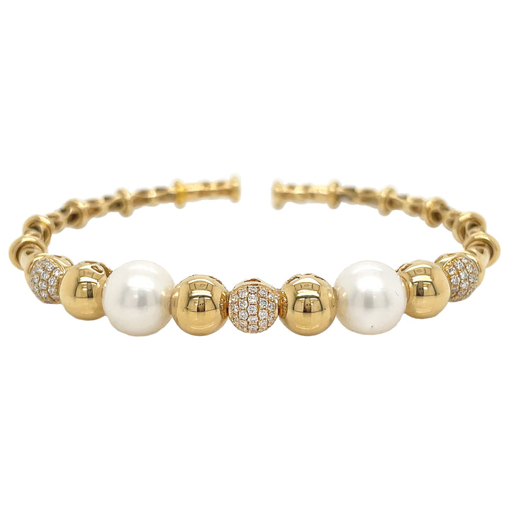 18kt Yellow Gold Diamond And Pearl Bangle
