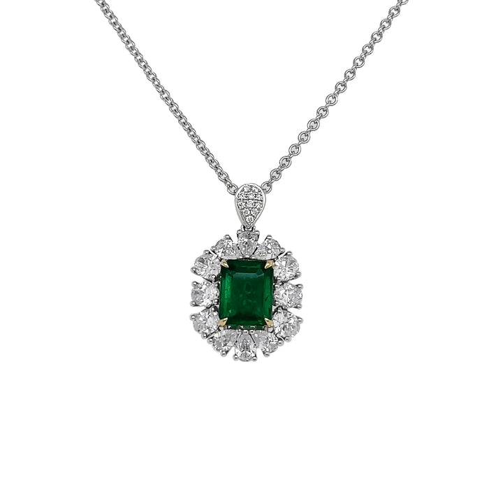 18kt White Gold Diamond and Emerald Pendant