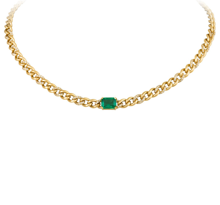 18kt Yellow Gold Diamond And Emerald Necklace