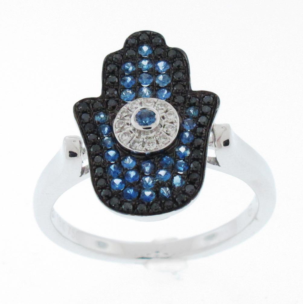 18kt White Gold Sapphire Hamsa Ring