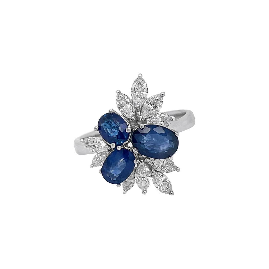 18kt White Gold Diamond and Blue Sapphire Ring
