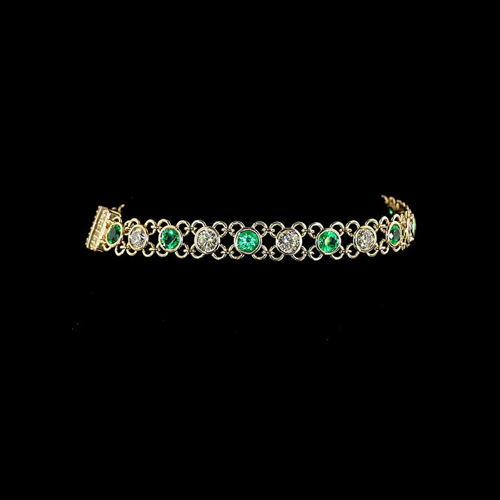 14kt Yellow Gold Lab Diamond And Green Emerald Bracelet