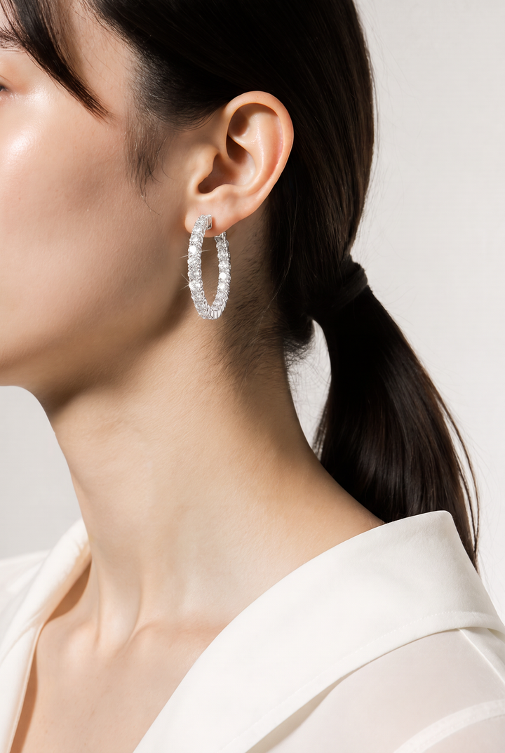 14kt White Gold Lab Diamond Hoops