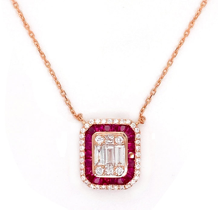 18kt Rose Gold Diamond And Ruby Necklace