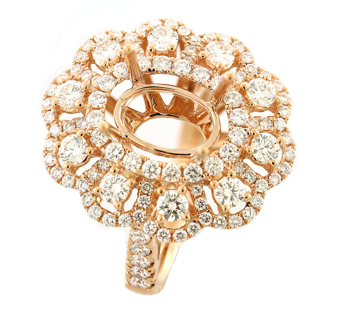 18kt Rose Gold Diamond Halo Semi Mount