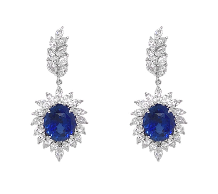 18kt White Gold Diamond and GIA Certified Sapphire Earrings
