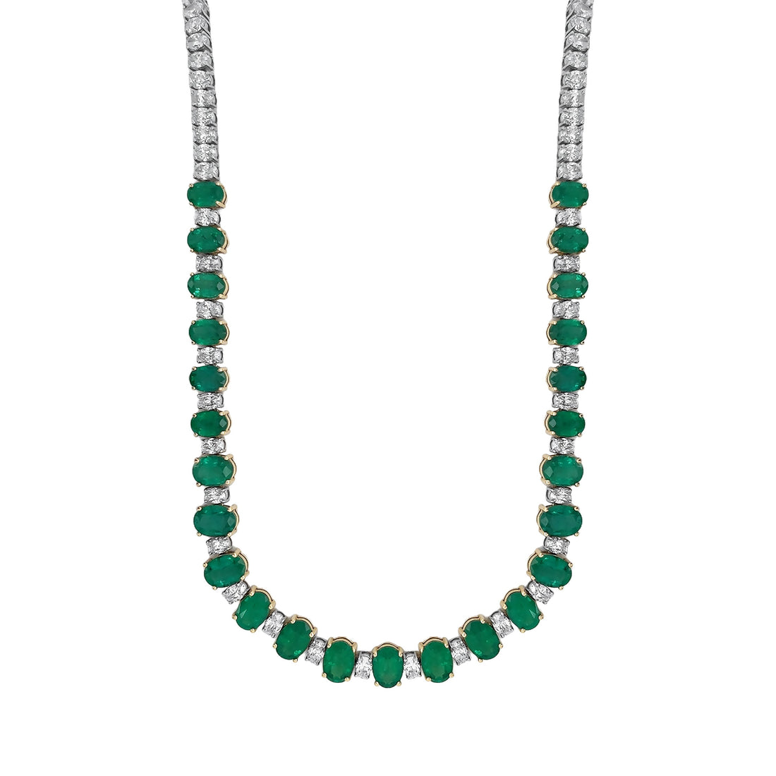 18kt White Gold Diamond and Green Emerald Tennis Necklace